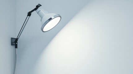 lamp shines on a white wall like a spotlight