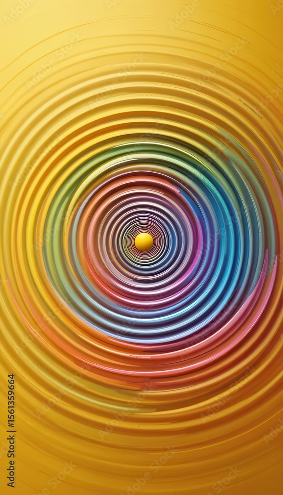 Poster vibrant concentric circles with a central yellow sphere create a mesmerizing digital background