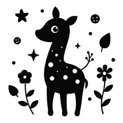 Charming black and white baby illustration with helvetica and courier fonts