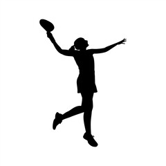 Female Padel Player Jumping to Serve, Silhouette of Woman in Padel Game Action