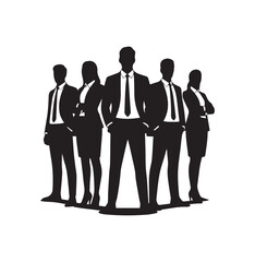 Group of standing business men and women  team silhouette design