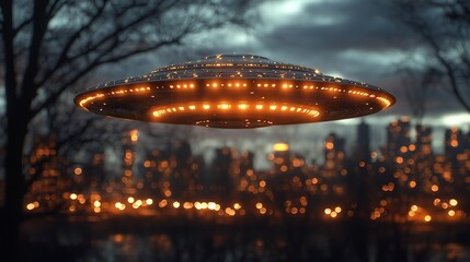 UFO over NYC park at night