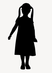 Little girl silhouette clipart, ponytails, black design