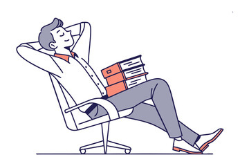 Contented Break: A relaxed professional takes a peaceful respite, reclining comfortably in a chair with several documents. The image exudes tranquility and a sense of well-being.