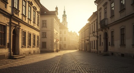 Fototapeta premium European City Street with Historic Buildings