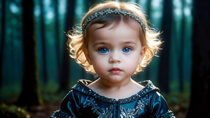 Fairytale queen princess – Cute toddler girl in dreamy forest scene