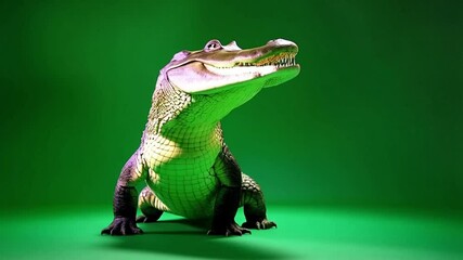 Alligator resting on a green background in a studio setting with soft lighting conditions visible green screen animal video