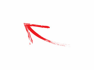 A bold, hand-painted red arrow pointing to the left against a clean white background.