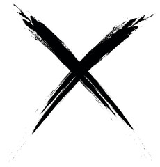 A striking, hand-painted X symbol, created with a thick brushstroke, stands out against a pure white background.