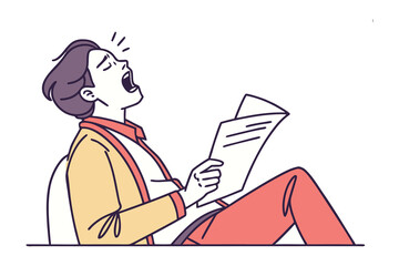 Reading Man with expression: A line art illustration captures the moment of a man engrossed in reading, his mouth wide open in surprise or intense emotion.