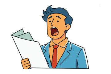 Shocking Revelation: An illustrated portrayal of a person's wide-eyed reaction, a moment of surprise, as they read documents. A stunning display of unfiltered emotion.