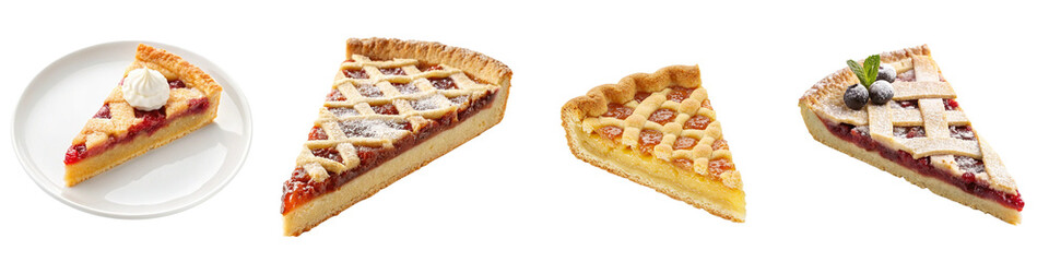 Crostata slice isolated on transparent background with various toppings  