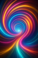 Obraz premium Colorful spiral of prismatic light tunnels in vibrant blue, pink, and orange tones