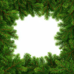 Christmas Fir Branches Frame Design , white background cut out PNG