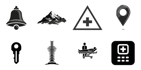 Collection of Health and Emergency Symbols and Icons in Black and White