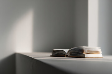 single book resting on clean minimalistic background illuminated by soft diffused light