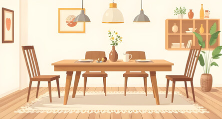 modern dining table, wooden dining table, interior furniture vector, dining room interior, dining table isolated, dining furniture design, table graphic, dining set vector, home furniture illustration