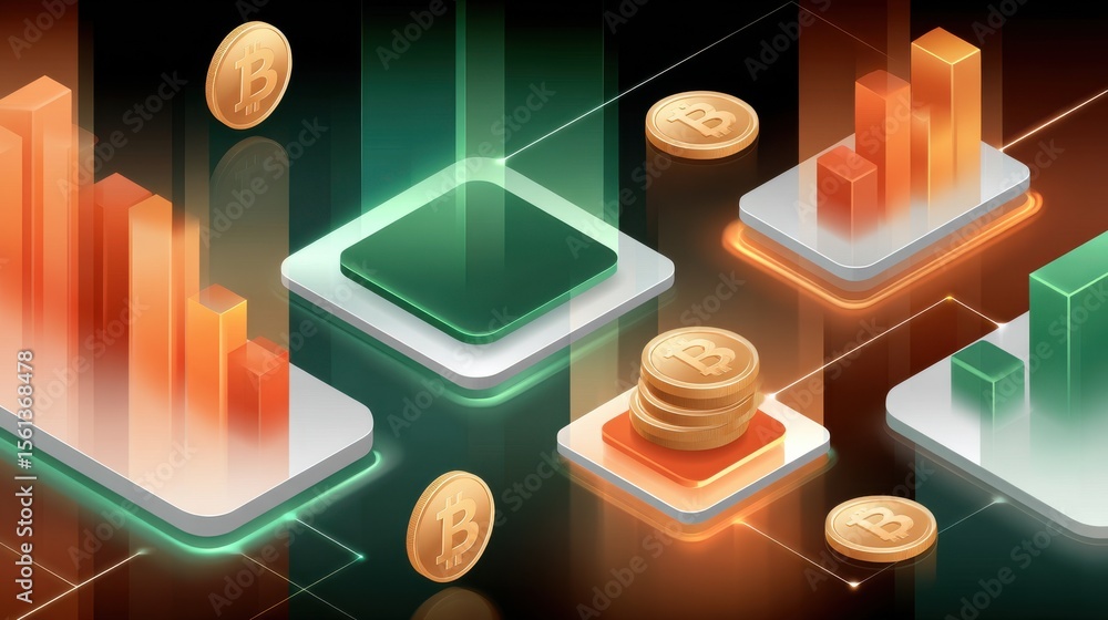 Poster abstract visualization of cryptocurrency trading and blockchain technology concepts