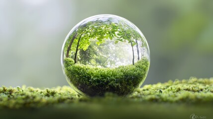 Glass Sphere Reflecting Forest and Moss
