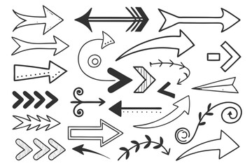Creative Hand-Drawn Arrows in Black Vector Format Featuring Curved, Zigzag, and Circular Sketch Lines for UI Navigation Layouts, Infographic Templates, and Presentation Designs.

