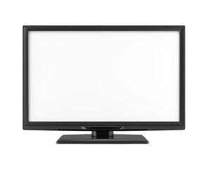 Fototapeta premium Flat screen television, black frame, blank display, isolated on transparency background, modern electronic device, home entertainment, minimalist style