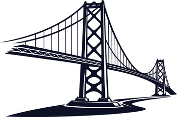 Obraz premium Vector art of a suspension bridge isolated on white background, showcasing modern architecture