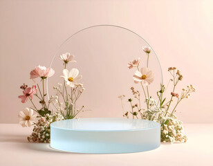 Pastel Floral Display Pressed Flowers & Frosted Glass Platform