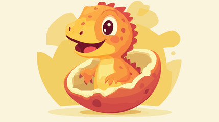 Obraz premium Adorable Cartoon Dinosaur Baby Hatching from Egg in Flat Vector Illustration