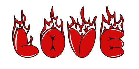 Bubble Love with fire. Vector illustration of cartoon Bubble Love with fire isolated transparent background. EPS 10
