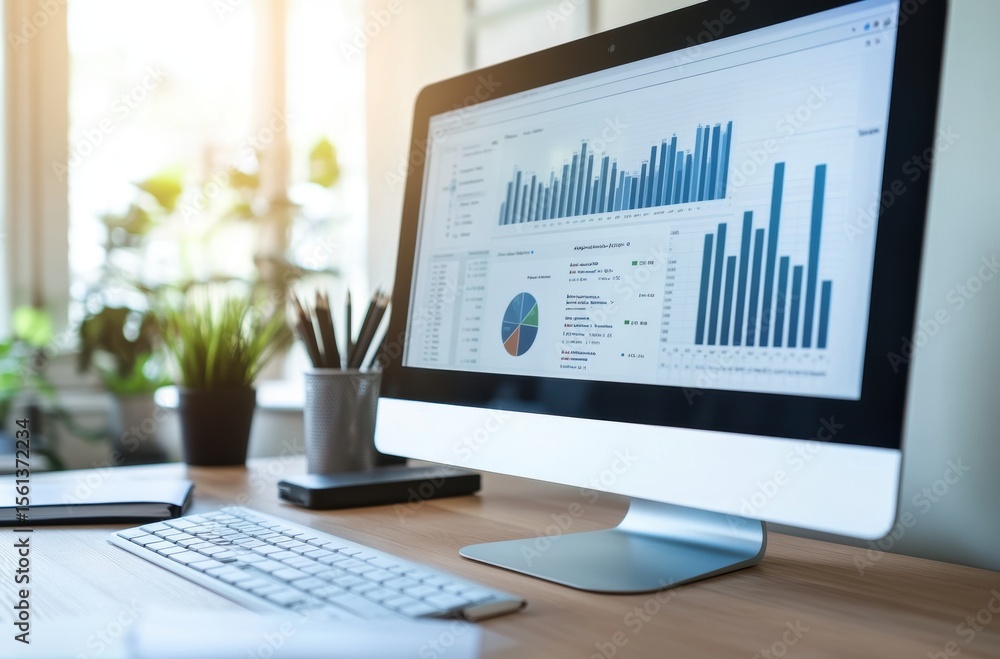 Fototapete desktop computer showing seo website traffic analytics