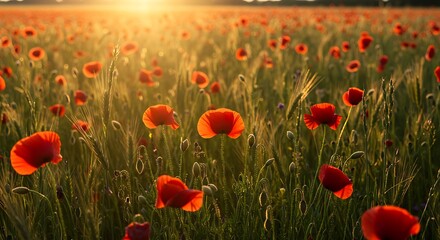 Fototapeta premium Poppy Field at Sunset