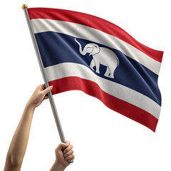 Waving Thailand flag in hand with clean transparent PNG showing cultural identity and strong national color