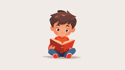 Young Boy Engrossed in Reading Book, Flat Vector Illustration