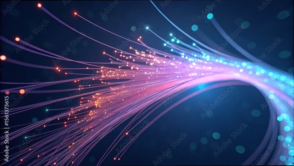 Poster colorful light lines representing quantum particles in motion