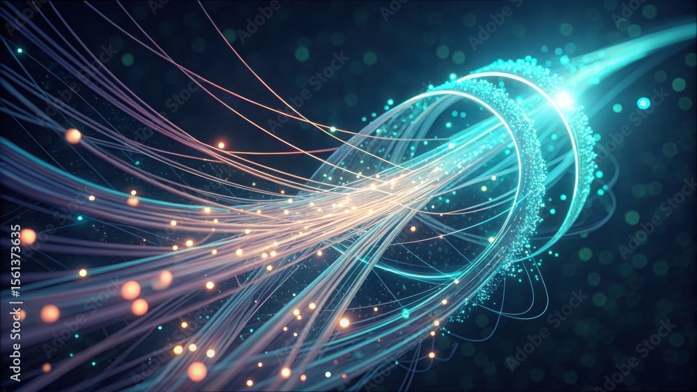 Poster quantum particles moving through vibrant energy lines in motion