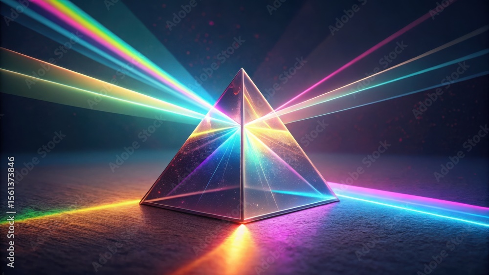 Poster colorful light beams crossing through a prism in macro perspective