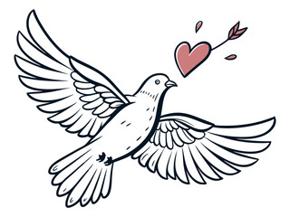 Fototapeta premium Flying Dove with Heart Symbol on White Background for Love and Peace Art