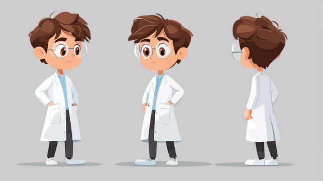Young Cartoon Scientist Boy in Lab Coat Flat Design Vector Illustration - Powered by Adobe