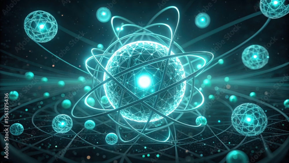 Poster Quantum Particles Floating in a Controlled Energy Field Illustration