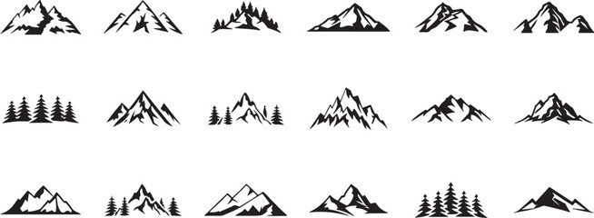 Mountain Landscape Line Icons Set – Mountain, Hill, Peak, Nature, Adventure, Hiking, Outdoors, Outline, Thin Line, Scene, Silhouette, Travel, Cliff, Range, Icon Set

