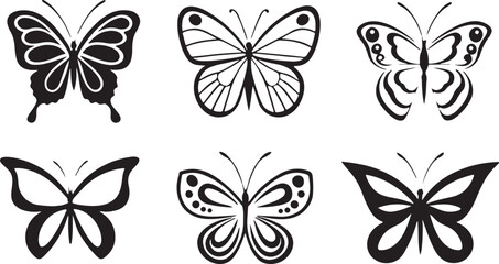 Butterfly Silhouette Vector Icons – Flat Insect Illustration for Nature, Garden, Wildlife, and Decorative Design Use