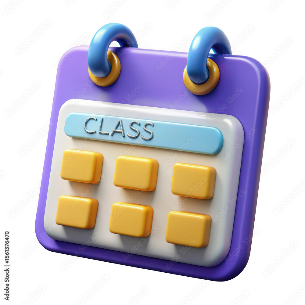 Poster 3d render of a cartoon class schedule calendar isolated on transparent background