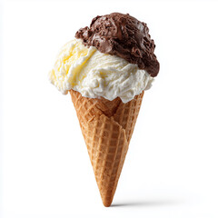 Ice cream cone with chocolate and vanilla scoops