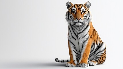 Digitally rendered tiger seated against a plain white background