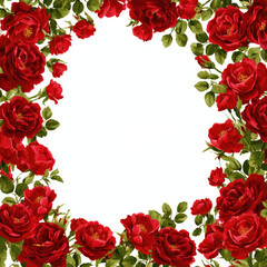 Red Rose Floral Border Design , white background cut out PNG