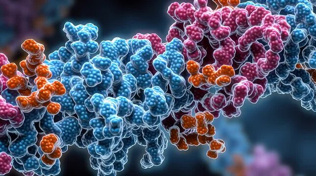 A protein chain folding into a 3D structure