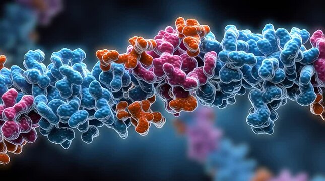 A protein chain folding into a 3D structure