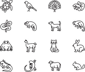 Forest and Wildlife Line Icons – Trees, Birds, Squirrel, Deer, Fox, Nature Animal Vector Pack