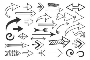 Circular Arrows in Hand-Drawn Sketch Style Featuring Zigzag and Curved Black Vector Designs for Infographic Charts, UI Navigation Templates, and Presentation Layouts.

