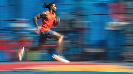 Dynamic Sprint Athlete in Motion, Power and Speed, Urban Track Runner